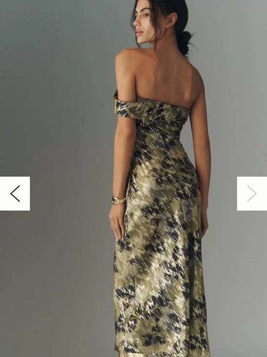 Anthropologie Olive & Black Floral Strapless Midi Dress - Picture 3 of 3